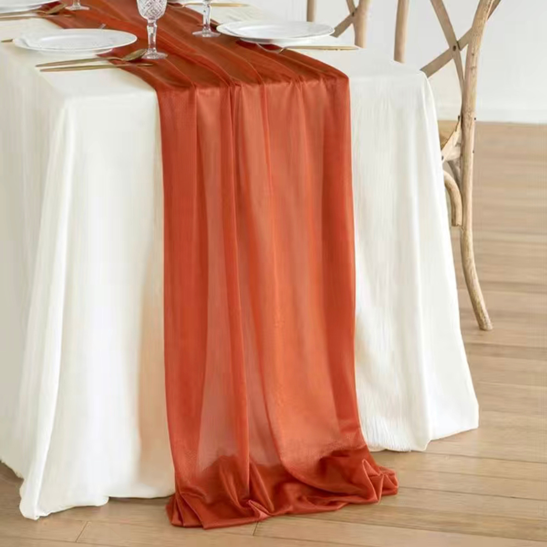 Rust Orange Chiffon Table Runner