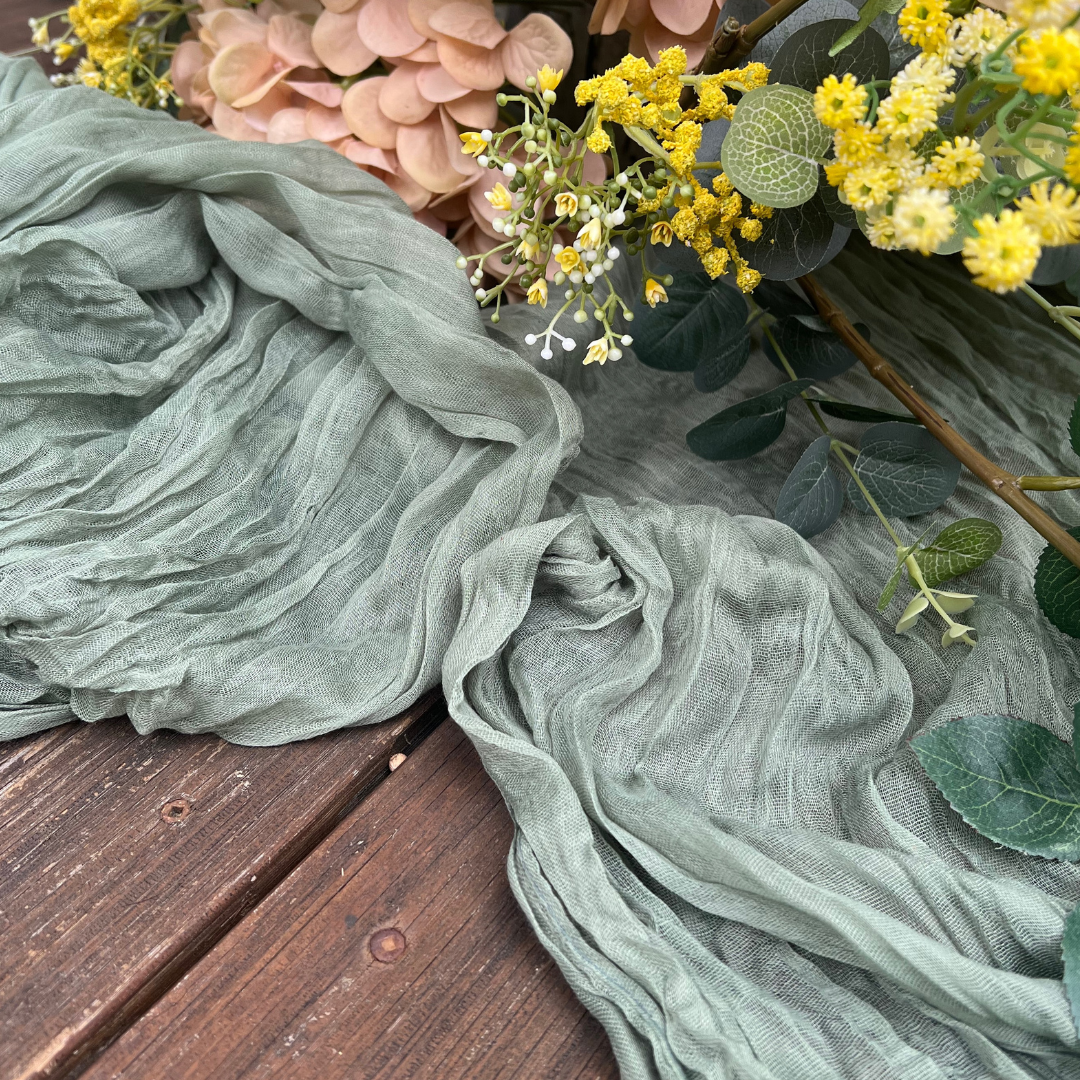 Dusty Eucalyptus Green Cheesecloth Table Runner